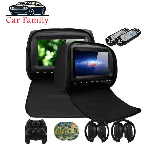 

2 pcs 9 inch car headrest monitor dvd player with zipper cover tft lcd screen support ir/fm transmitte/usb/sd/speaker/game
