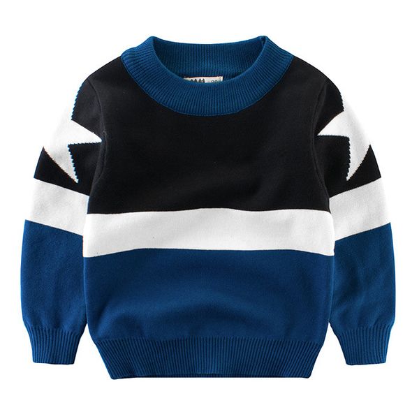 

spring autumn baby pullover boys sweater kids knitwear children clothes star jacquard dobby contrast color 2 to 9 yrs, Blue