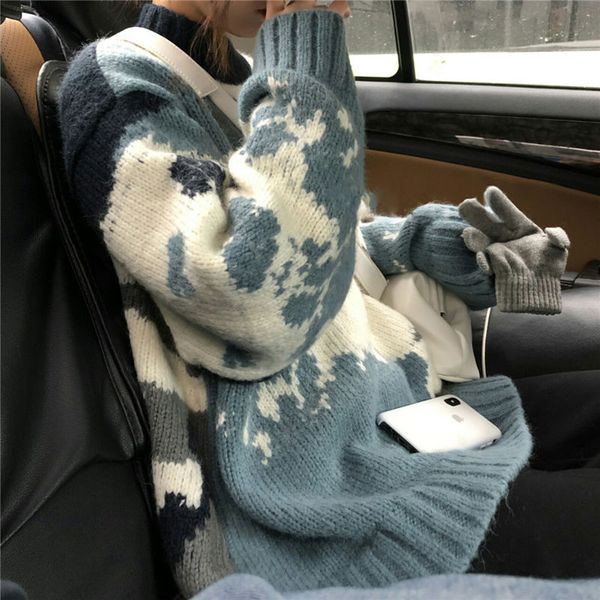 

2020 spring and autumn new sweater large version pullover sweater loose camouflage jacquard women, White;black