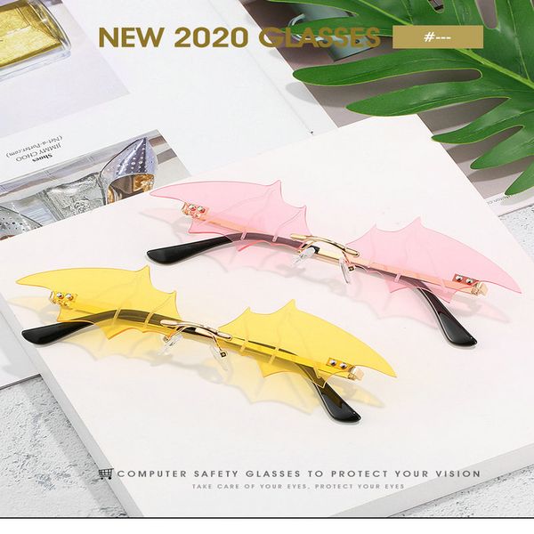 

bat rimless sunglasses ew fashion bat vintage sunglasses women mirror retro rimless sunglasses men frameless trend fashion small yugjy