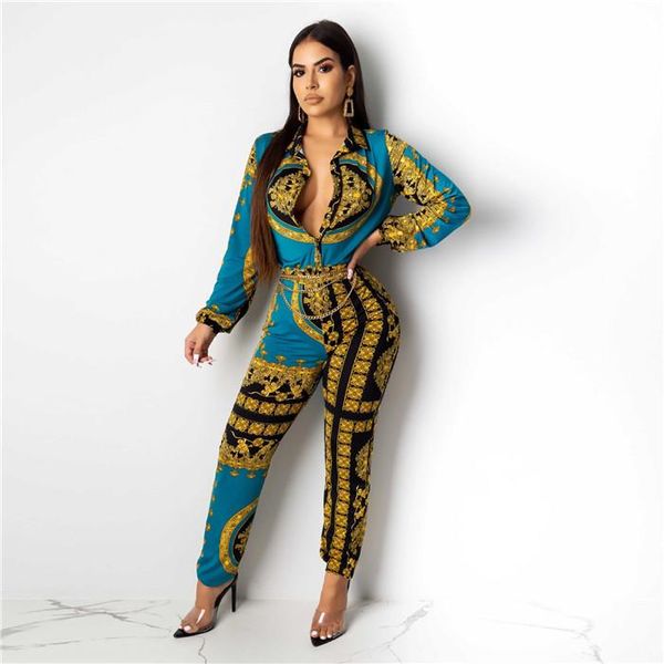 

print long sleeve jumpsuit slim fit lapel neck designer famale clothes casual jumpsuits women fashion digital, Black;white