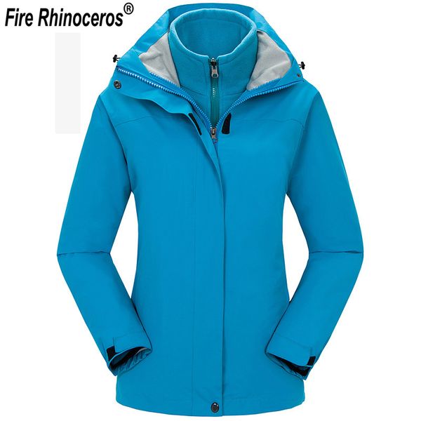 

new 6 colors solid women windproof waterproof winter jacket outdoor hiking skiing sport 3 in 1 jacket warm coat frh148, Blue;black