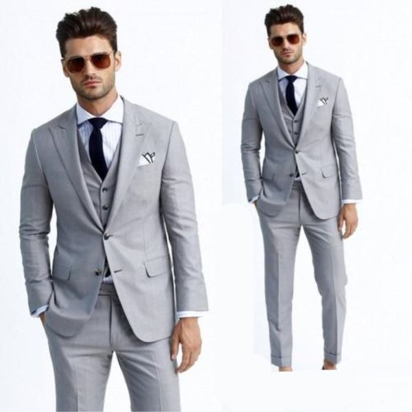 

grey wedding tuxedos slim fit suits for men groomsmen suit three pieces prom formal suits (jacket+pants+vest+tie) 059, Black;gray