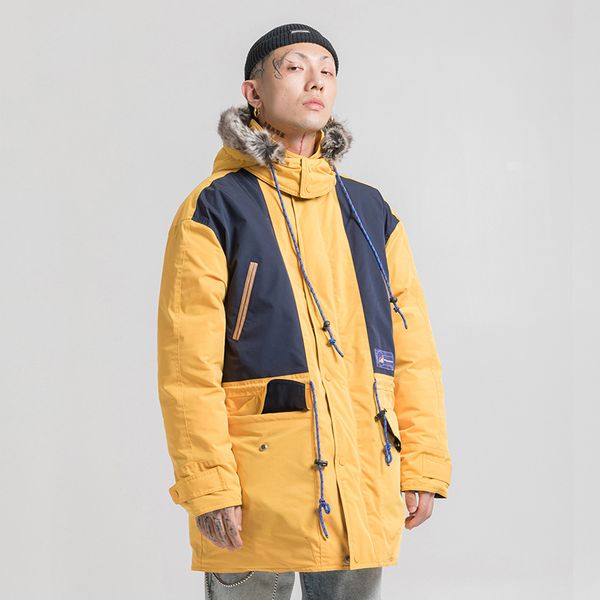 

seveyfan mens fur collar hip hop winter jacket long hooded parkas oversized streetwear thicken warm windbreaker coat r2943, Black