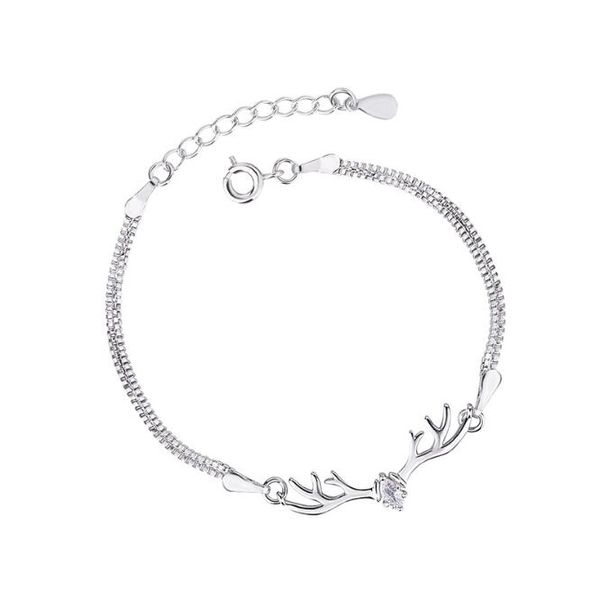 

christmas 925 stamped women silver zircon reindeer chain bracelet femmel argent girl wristband tiny fashion braclet bileklik zxg-fb5, Golden;silver