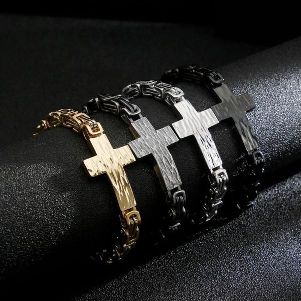 

7mm width men punk prayer jesus cross bracelet titanium steel bracelets 316l stainless men locomotive bangle chain wristband, Black