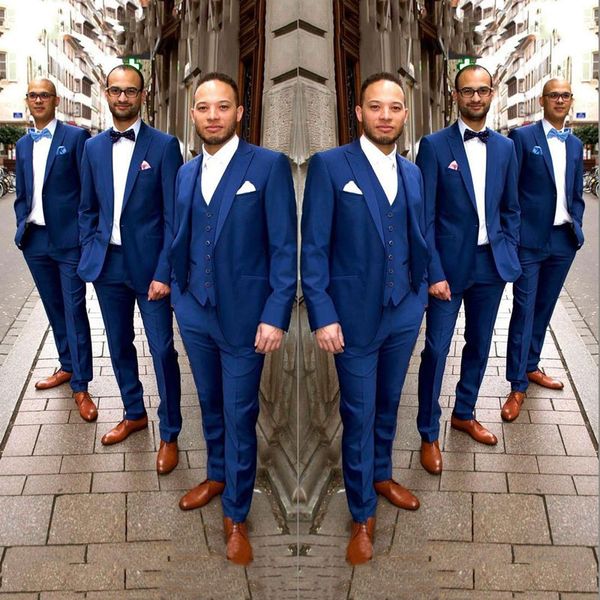 Summer Beach Royal Blue Groom Tuxedo Latest Peak Design Men Suits For Wedding Trajes De Hombre Groomsmen Outfits Bridegroom Attire White Mens Suit