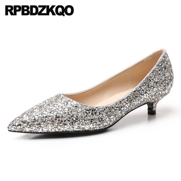 

pink glitter evening size 33 2019 4 34 sparkling kitten silver party sequin bridal dress women shoes low heels pointed toe bling, Black