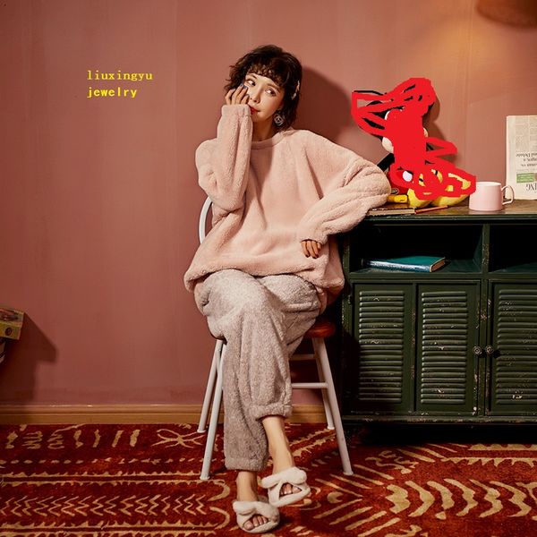 

pajamas 2019 cartoon female warm winter cute clothes nightwear, Black;red