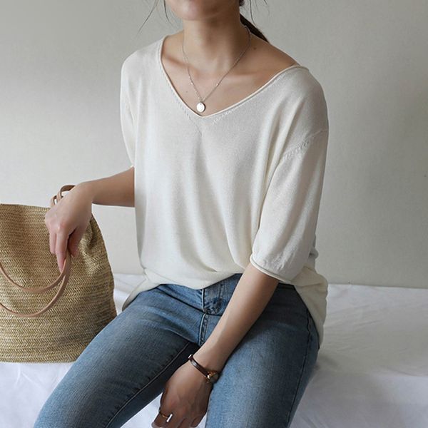 

женщины дизайнер рубашка женщины топ 2019 лето тонкий трикотаж негабаритных для женщин большой спандекс девушки футболка пуловер женский с к, White