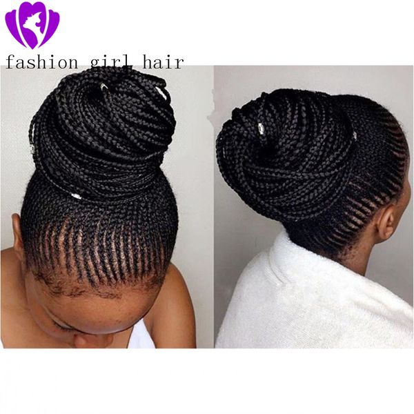 Neue Stil Mode geflochtene synthetische Spitzefrontseite Perücke für afrikanische schwarze Frauen Freischeitel Black Box Braids Haar