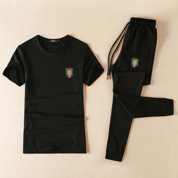 

2020 new men's casual suit men's summer men's short-sleeved badge suit two-piece suit nine-point pants thin section mens trac, Gray