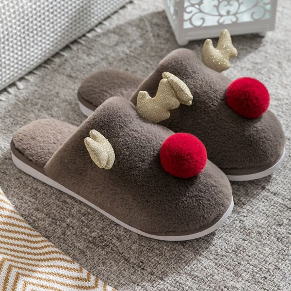 

men shoes winter warm winter home deer indoor slippers non-slip shoes casual warm slippers chaussons homme hiver rigolo#y2, Black