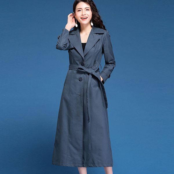 

2019 spring fall new arrival women sash single breasted navy long trench coat windbreaker , womens 3xl coats woman overcoat, Tan;black