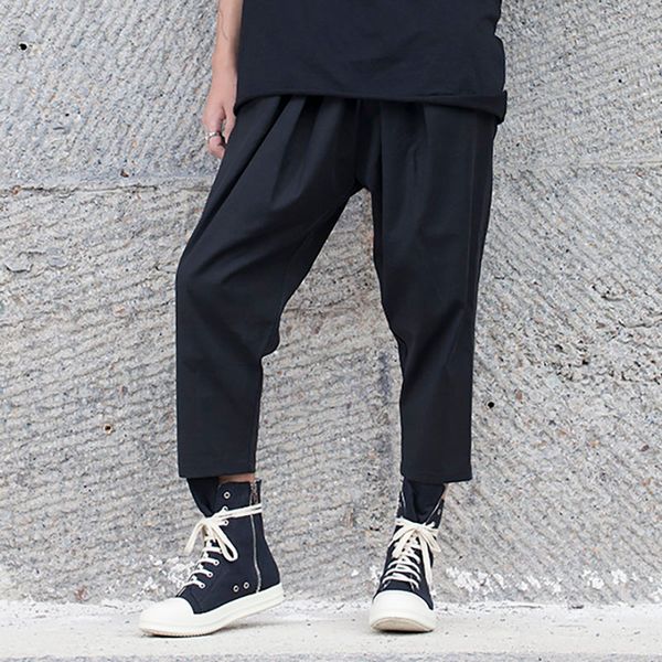 

men casual loose harem pants male dark black style streetwear hip hop punk gothic trousers cotton japan pant