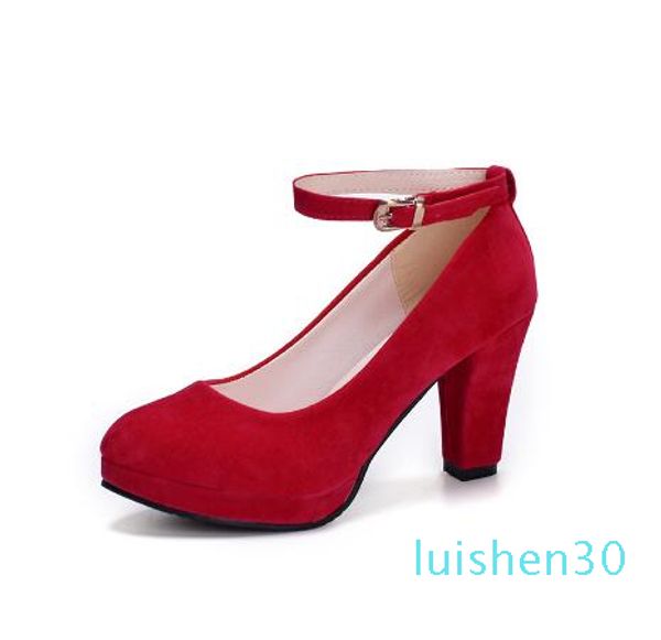 

autumn high heels women pumps platform suede shoes women ankle strap thick heeled ladies shoes comfortable working shoes size34-42, Black