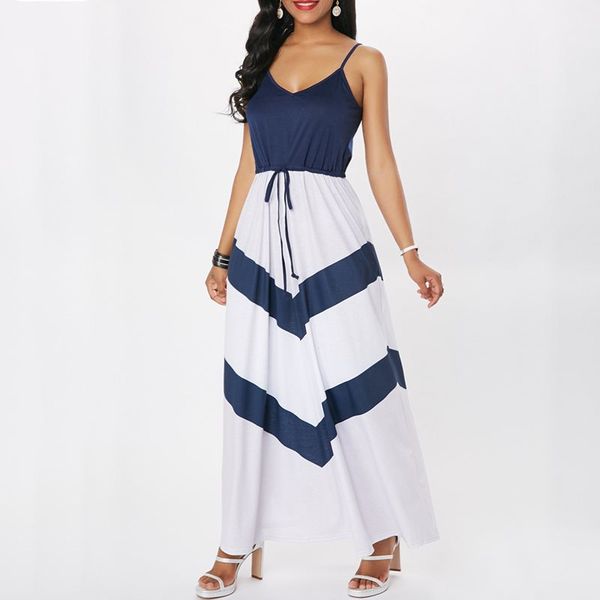 

элегантный в полоску африканский повседневный макси платье женщины sexy v шеи линии халат высокой талией узелок большие качели boho празднич, Black;gray