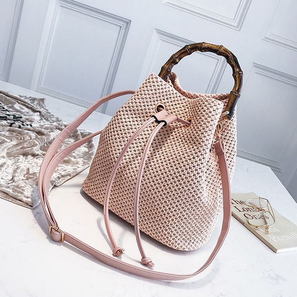 

two colors versatile plait bamboo bucket shaped handheld suitable for travel leisure woven inclined shoulder bagladysimple style