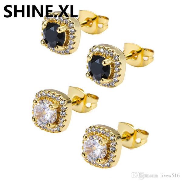 

18k yellow gold plated iced out cubic zirconia lab diamond pyramid round earrings stud earrings for men women, Golden;silver