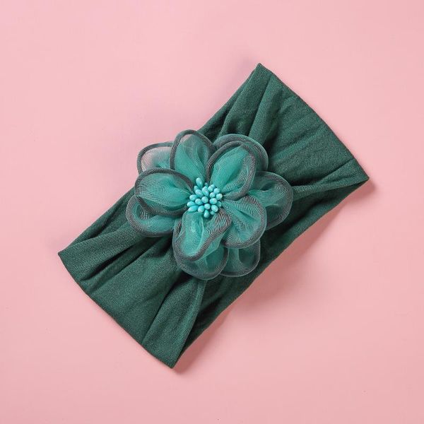 

fashion tulle fabric baby headband big chiffon flower nylon headbands girls soft turban head wrap children kids hair accessories, Slivery;white