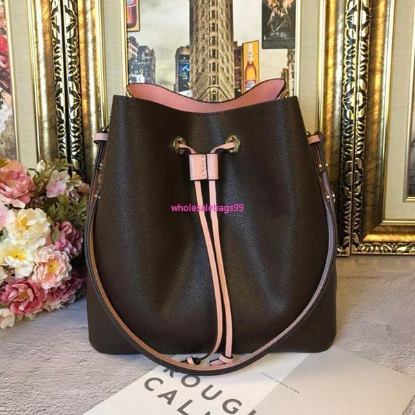 

wholesale leather fashion shoulder handbag old flower genuine leather shopping bag messenger bag white lattice bucket bag shoulder bags