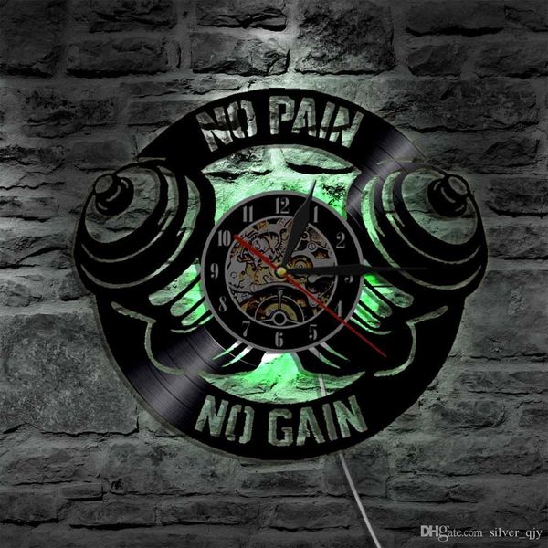 

1piece нет боли нет gain современные винил настенные часы спортивные светодиодные gym креативный timepiece keep fit wall art бодибилдингу