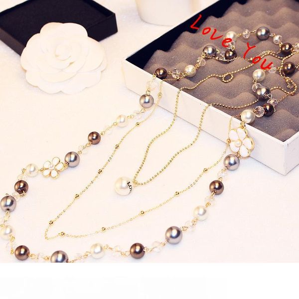 

роскошный корейский дизайнер многослойные ожерелье кулон жемчужина цепи ожерелье для женщин свитер блузка бижутерия, Silver