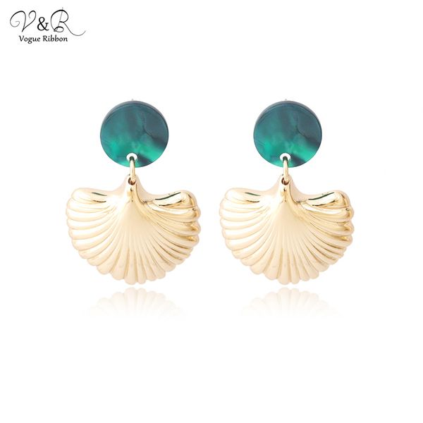 

gold chain green acetate plate earrings leaf shell tassle drop earring fashion jewelry set bridesmaid boucle doreille femme 2020, Silver