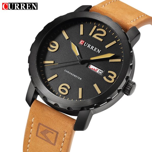 

display men curren brand fashion casual wristwatch business men clock watch montre week quartz male leather date homme ulrlf, Slivery;brown