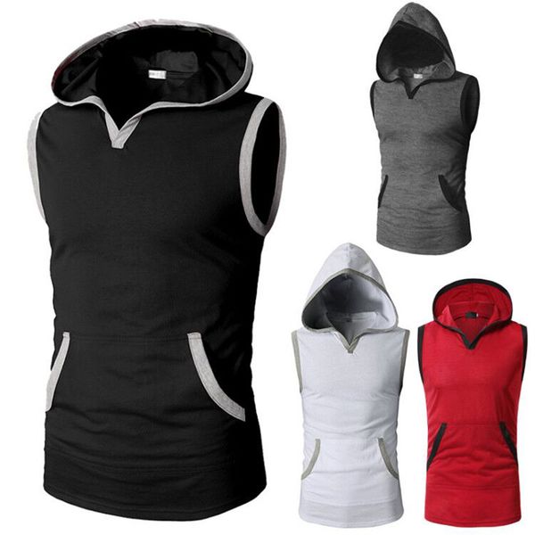 

outer mold p shoot hip hop high street summer men contrast color slim fit hooded sleeveless t-shirt sports vest, White;black