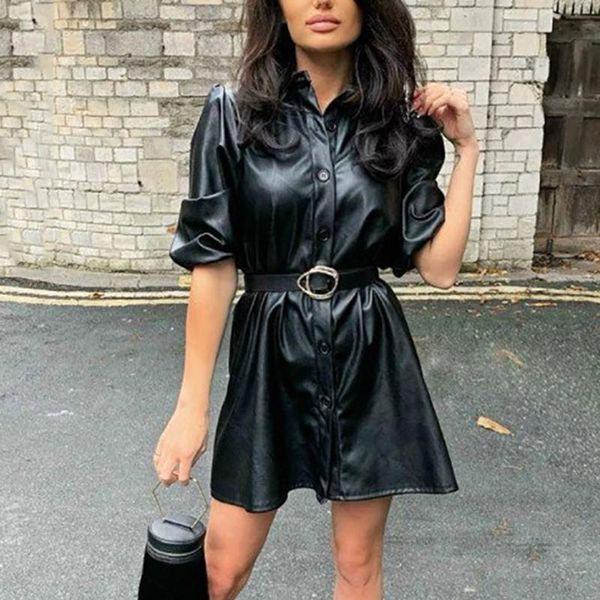 

casual dresses fashion dress women summer ladies office lady black girl elegant party leather solid slim mini, Black;gray