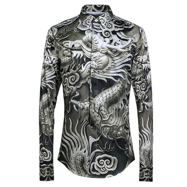 

men shirt luxury dragon pattern allover print shirt mens long sleeve hight quality original mens shirts casual slim fit, White;black