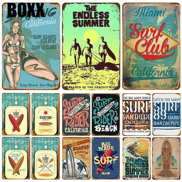 

2020 sea side surfboard налет металла винтажная tin вход pin up потертый chic декор металлические знаки vintage bar украшение металла плакат
