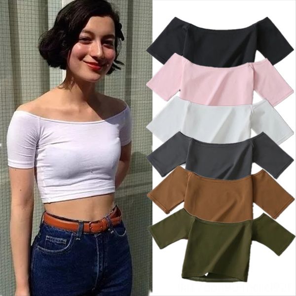 

wind high elastic sports yoga short-sleeved t-shirt female solid color navel shoulder short t-shirt female, White