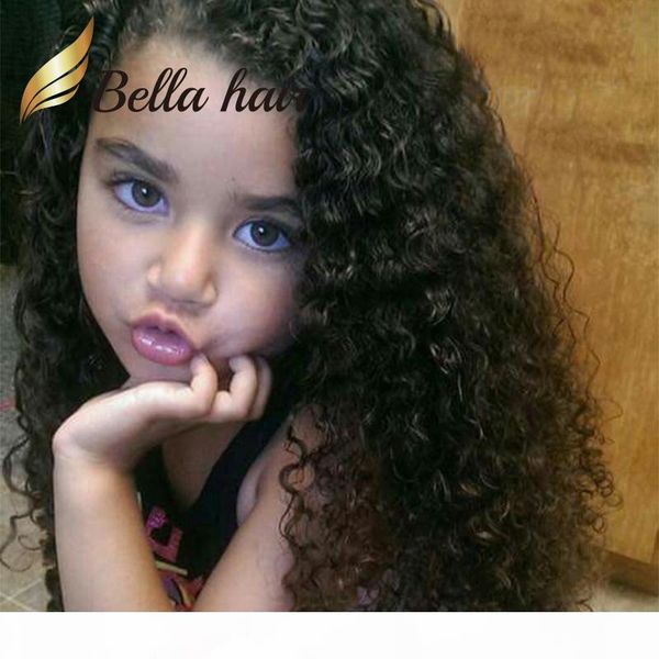 

princess kids customized full hand tied lace wigs straight hair adjustable curly wave hairstyle for angle children bella hair factory, Black