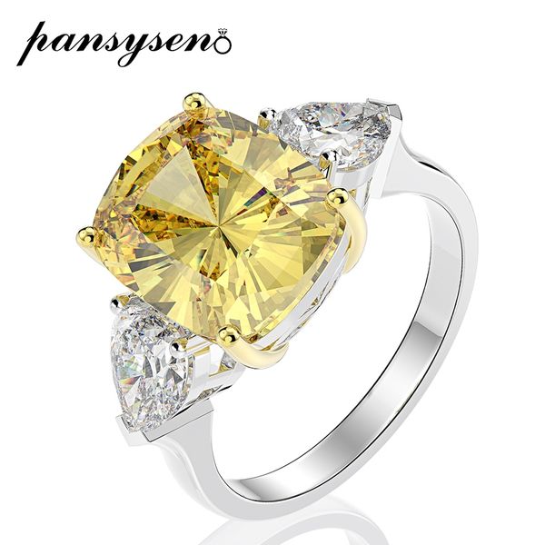 

pansysen solid 925 sterling silver sparking citrine diamond rings for women party anniversary fine jewelry ring gift, Golden;silver