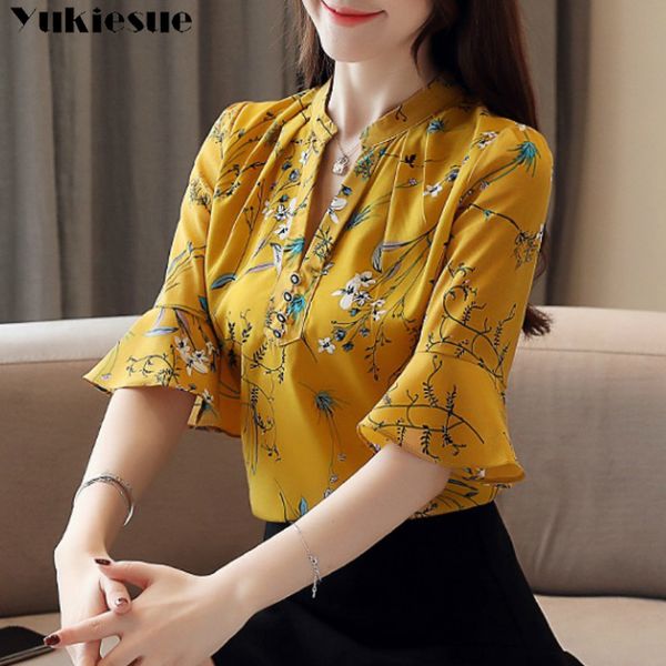 

2020 лето с коротким рукавом цветочный принт женская рубашка блузка для женщин blusas женские топы и блузки шифоновые рубашки топ плюс разме, White