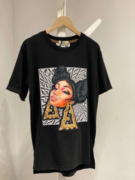 

20ss luxurious brands design nicki minaj fend prints on embroiderd tee shirt men women streetwear sweatshirt outdoor t-shirts, Gray;blue