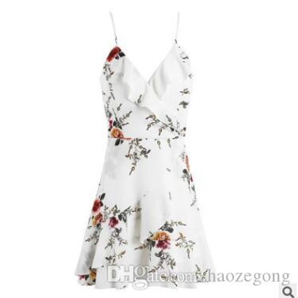 

a-line ruffles floral print summer dress women deep v neck backless bandage dress casual beach short dress, Black;gray