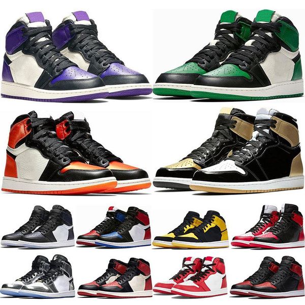 

2019 mens 1s pine green court purple chicago og 1 game royal blue basketball shoes backboard sports sneaker trainers size 5.5-13