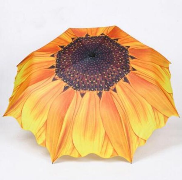 Großhandel 10 Stück Mode Sonnenblumenmuster Drei Taschenschirm Damen Herren Sonne/Regen Große Sonnenschirme Sonnenschirm