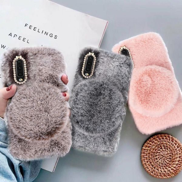 

bing furry plush soft flexible silicon tpu mirror phone cases for samsung galaxy s9 s8 10 plus s7 edge back cover coque