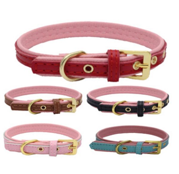 

leather dog necklace thickened comfortable pu leather dog collar gold accessories small dog cat chihuahua collars