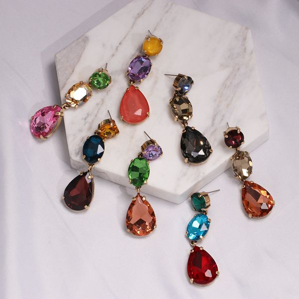 

jujia 7 style mixed color crystal drop earrings for women korean fasion jewelry party wedding earrings gift ing, Silver