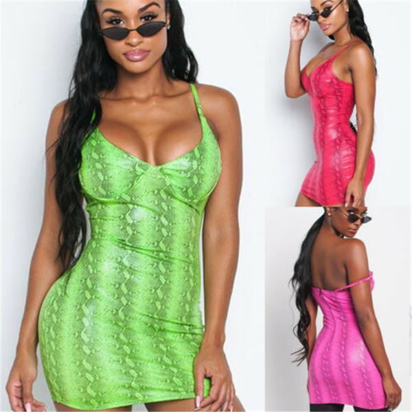 

женщины bodycon без рукавов с принтом змеиной кожи вечерняя вечеринка club slim короткое мини-платье n19.6-1978, White;black