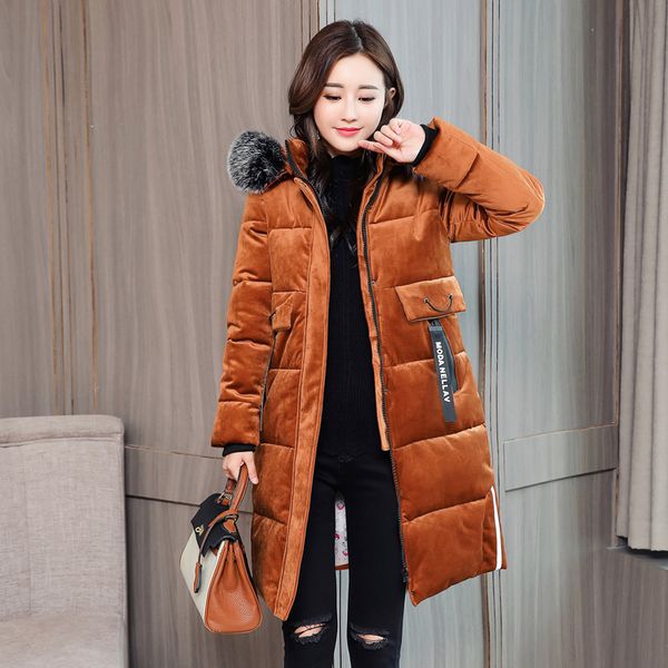 

gold velvet mid-length down jacket winter new style fat mm down jacket cotton-padded clothes women's coat cotton-padded f, Blue;black