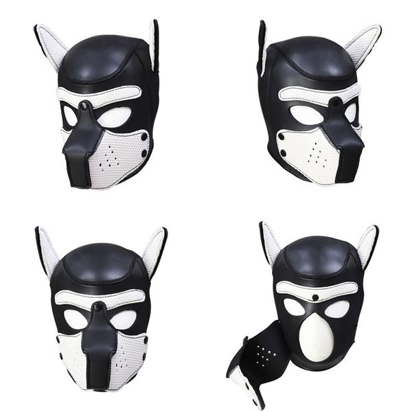 

head+ears masks pup puppy play dog hood mask cosplay full toy role couples padded latex party halloween mask play for rubber s668