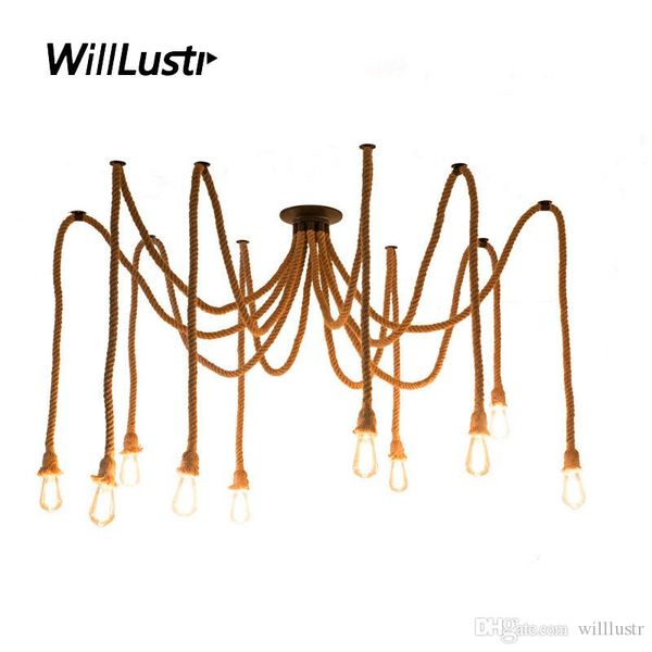 

retro hemp rope pendant lamp industrial twine hanging light l office store restaurant bar booth spider suspension lighting