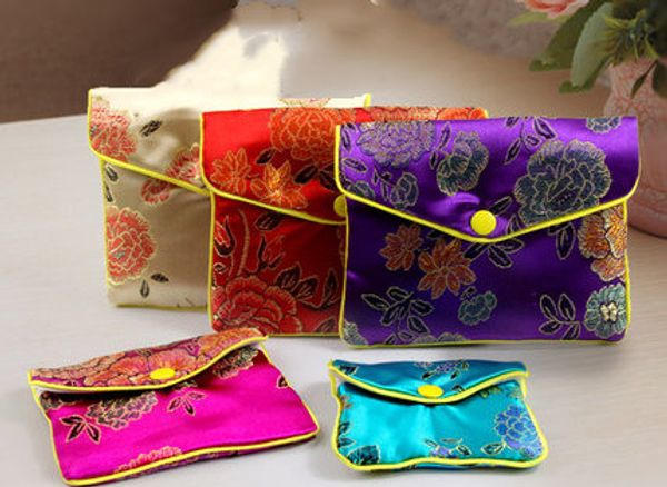Дешевые цветочные молнии Шелковый мешок сумки небольшой кошелек подарочная сумка сумки китайская парча ювелирные изделия мешок мини монета мешок оптом 6x8 см 8x10 см 12 шт. / лот
