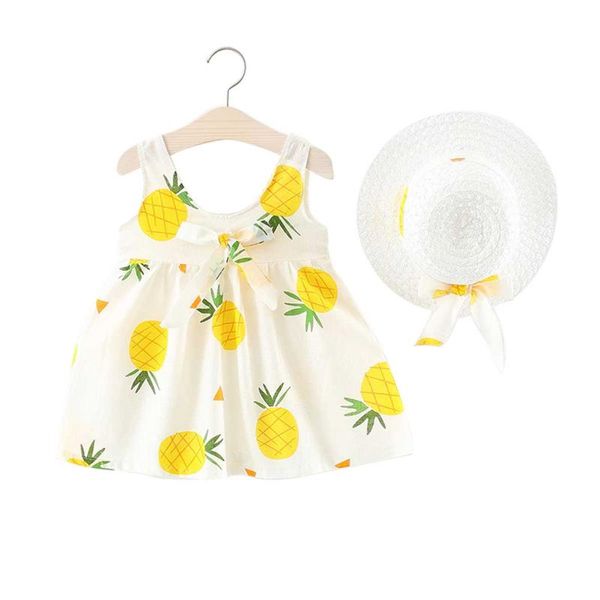 

kids toddler infant baby girls 0-48m dress sleeveless pineapple print sleeveless dress hat summer fashion 1-4years, Red;yellow